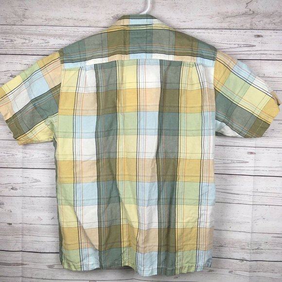 Tommy Bahama Shirt sz Large Short Sleeve Linen Silk Blend Button Up Plaid Yellow - Picture 4 of 6